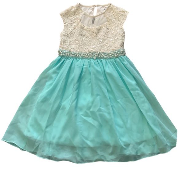 Little Girls Blue Pearl Party Dress - Picture 1 of 6